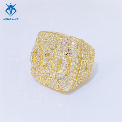 China Hiphop Custom luxury Jewelry 925 silver hip hop ring vvs moissanite iced out men diamond Gold plated oval ring for sale