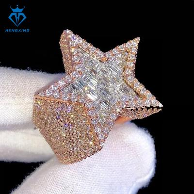 China Hiphop Custom hip hop iced out rose gold Five stars ring 925 sterling silver moissanite diamond engagement ring for men for sale