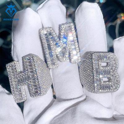 China Hiphop luxury Jewelry hip hop rapper 925 silver halo Letter ring Custom vvs moissanite iced out men diamond oval ring for sale