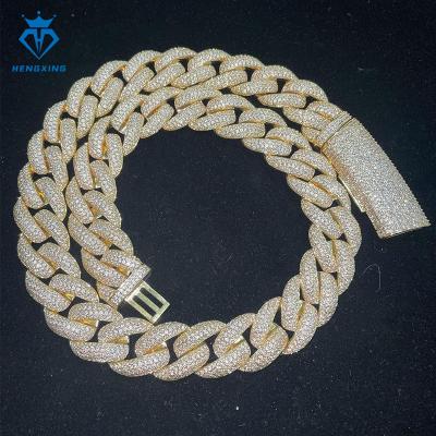 China Hiphop 20mm hip hop jewelry 925 Silver cuban iced out chain  VVS moissanite diamond gold plating Cuban Link Chain for sale