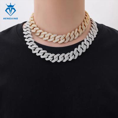 China Hiphop custom 18mm 925 silver Hip Hop Jewelry Iced Out Cuban Chain Necklace VVS Moissanite Diamond Cuban Link Chain for sale