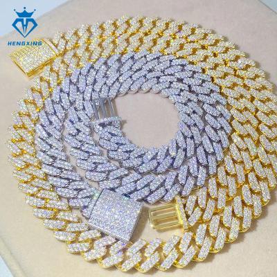 China Hiphop Fine jewelry 15MM s925 Sterling silver Hip Hop Cuban chain VVS moissanite iced out gold diamond Miami cuban link chain for sale