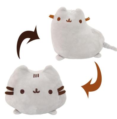 China Cute creative double-sided gray pillow plush toy reversible cartoon cat toy doll flip fun wholesale cat plush toy doll for sale