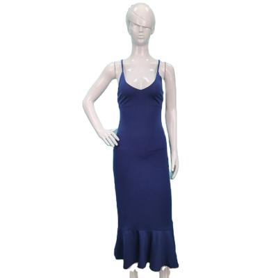 China Anti-Static Ladies Deep V Solid Color Evening Dress for sale