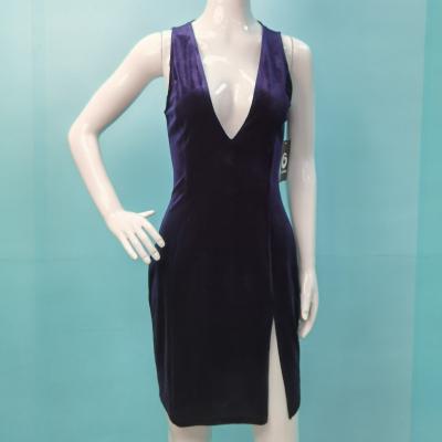 China Anti-Static Velvet Deep V Dress Sleeveless Dress With Side Slit for sale