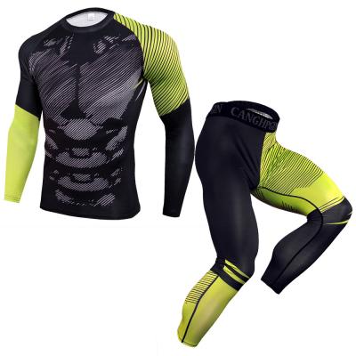 China Long Sleeve Custom Printed Men's Long Sleeve BJJ Muttahida Majlis-e-Amal Guard Mens Compression Tights T-shirt +leggings+shorts set for sale