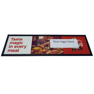 China Bar Accesnories Dye Sublimation Printing China Factory Nitrile Rubber Back With Knitted Polyester Fabric Felt Bar Mat Runners for sale