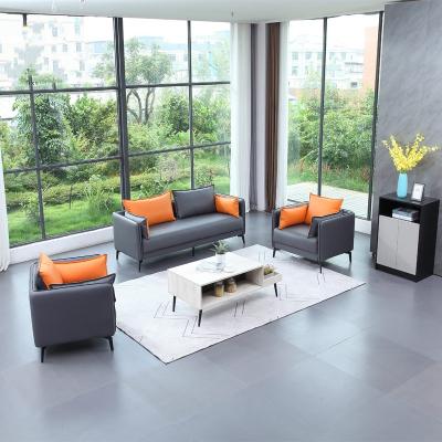 China Contemporary Three-Seat Office Sofa Combination Leather Coffee Table Set Modern Minimalist Room Factory Negotiation Business Direct Sales for sale