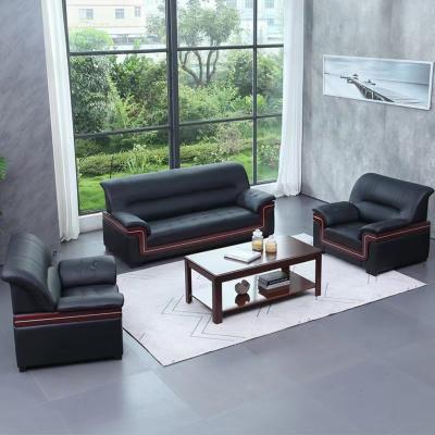 China Simple Modern Leather Office Sofa Contemporary Business Leather Reception Meeting Guests Coffee Table Combination Three-Person Set for sale