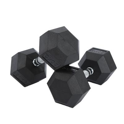 China Universal Wholesale Rubber Gym Equipment Competitive Price Black Hex High Rubber Dumbbell for sale