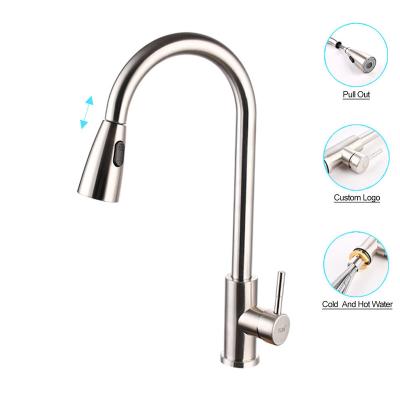 China Other Stainless Steel 360 Pull Out Down Black Sink Kitchen Faucet Mixer Hot Cold Water Tap for sale