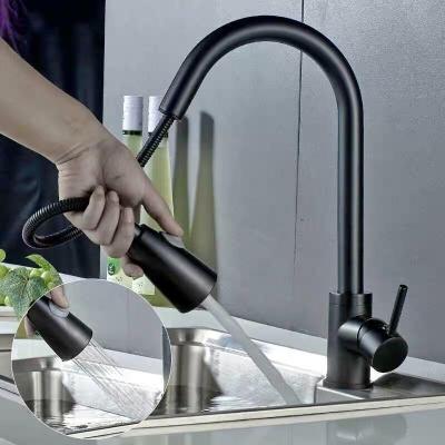 China Other Kitchen Faucet Kitchen Tap Hot and Cold Sink Taps Stainless Steel Pull Out Black Matte Black Modern Contemporary Ceramic 5 Years for sale