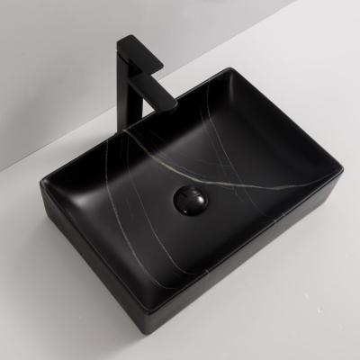 China Modern Fashion Ceramic Hand Wash basin Black Matte Marble above counter vanity cabinet bathroom sink for sale