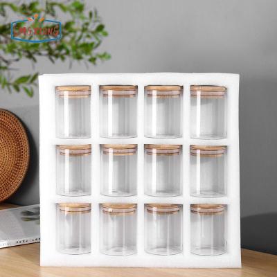 China Freshness Preservation Wholesale kitchen 12 Piece Borosilicate Glass spice Storage Jars Set with Bamboo Lid for sale