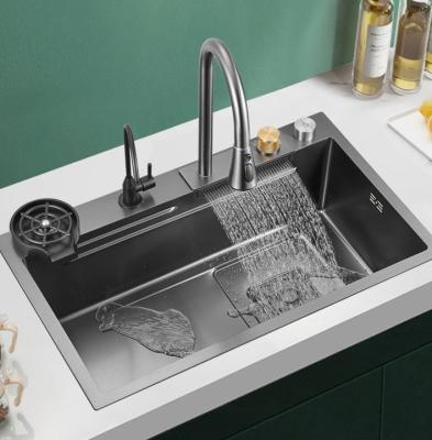 China With Faucet Single Hidden Kitchen Sink 304 Stainless Steel Silver Carton Box Square 3mm Modern Kitchen Faucet Kitchen Sink with Cup Washer for sale