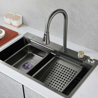 China With Faucet Nano Kitchen Sink Kitchen 304 Stainless Steel Multifunctional Rainfall Faucet Kitchen Sink With Waterfall for sale