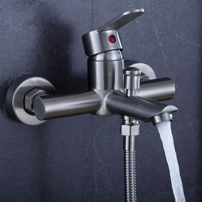 China Modern Hot Sale Brushed Basin Faucet Hidden Wall Mounted Basin Water Bath Sliver Hot Cold Bathroom Faucets Te koop