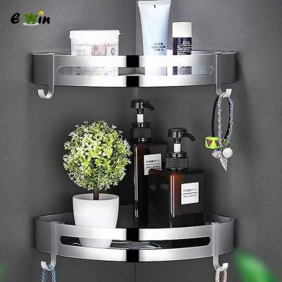 China Ewin Bathroom Shelf Organizer Shower Storage Rack Black Corner Stocked Shelves Aluminum Wall Mounted Bathroom Accessories for sale