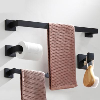 China Black Stainless Steel Bathroom Hardware Gold Set Towel Toilet Paper Hooks Holder Traditional Kitchen Equipments Bathroom Accessories for sale