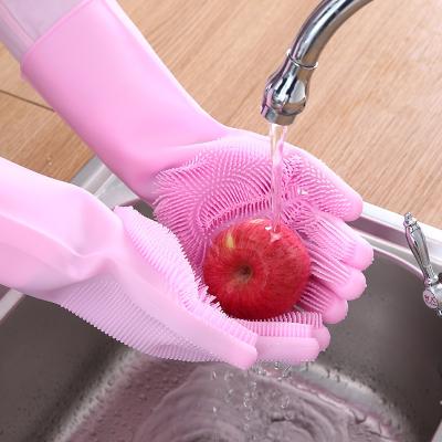 China 2021 Multifunctional Food Grade Kitchen Hot Selling Dishwashing Silicone Scrubber Cleaning Gloves for sale