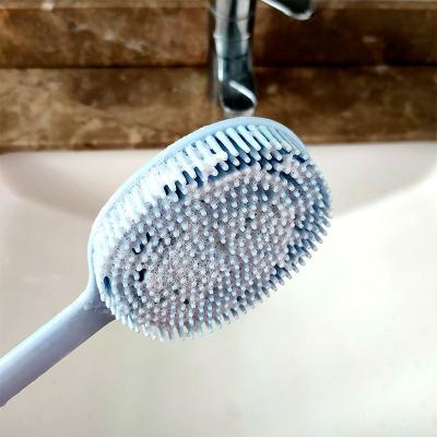 China Hot Sale Long Handle Soft Bathing Scrubber Body Massage Silicone Bath Cleaning Brush for sale