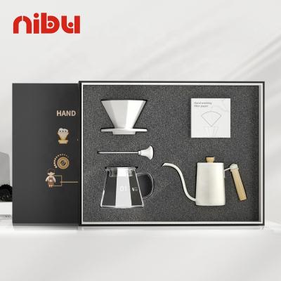 China NIBU Viable New Customized V60 Home Pour Over Coffee Set Dripper Making Gift Box Kettle Gift Set Coffee Pot Coffee Tea Sets for sale