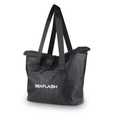 China Large Expandable Wholesale Black Waterproof Tote Bag With Custom Printed Beach Shopping Bag Material Logo for sale