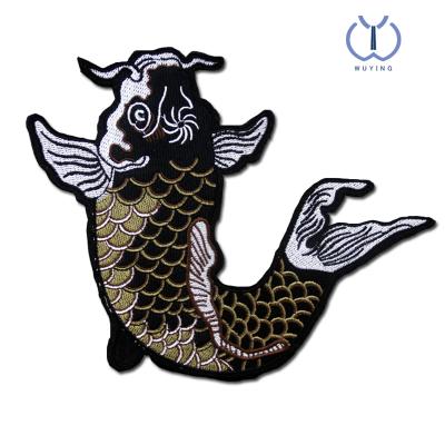 China Garment\Jeans\DIY\Bags\Overlay Black Fish Carp Series Embroidery Patches For Clothing Backpack Decorative Applique Patches Badge for sale