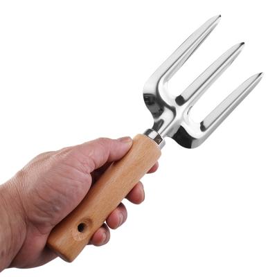 China YQ Stainless Steel Handle Garden DIY Tool Stainless Steel Garden Rake Shovel Garden Wooden Serving Fork for sale