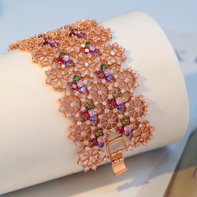 China 2021 Fashion Trendy Multi Color Exaggerated Zircon Bracelet Rose Gold Mona Lisa Bangles Jewelry For Women CHRISTIAN Gift Brass for sale