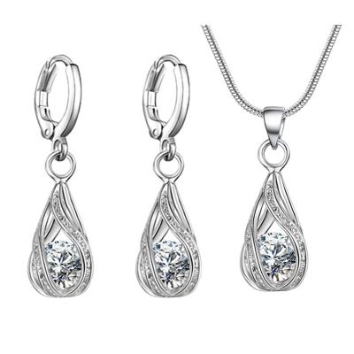 China CLASSIC Fashion Zircon Multicolor Crystal Rhodium Plated Pendant Necklace Earring Sets For Lady Jewelry Christmas Valentine's Day Gift for sale