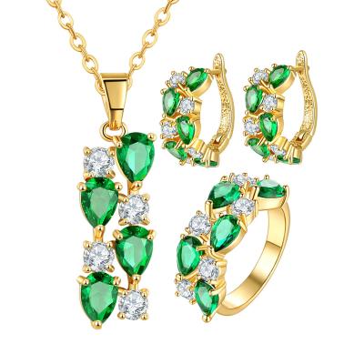 China High Quality Earring Ring Fashion Jewelry Sets Mona Lisa Style Green Zircorn Rose Gold Necklace Jewelry Set For Girls Christmas Valentine's Day Gift for sale