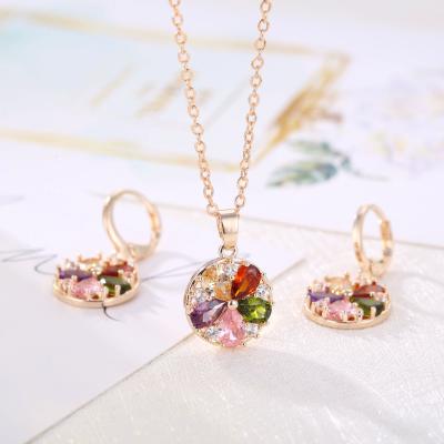 China Fashion Mona Lisa Style 7 Color CLASSIC Flower Rose Gold Pendant Necklace Earring Sets For Women Jewelry Christmas Valentine's Day Gift for sale