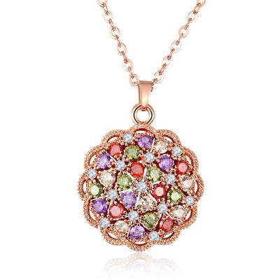 China Trendy Jewelry Mona Lisa Style 7 Color Sun Flower Rose Gold Necklace Pendant for Women Girls Christmas Valentine's Day Gift for sale