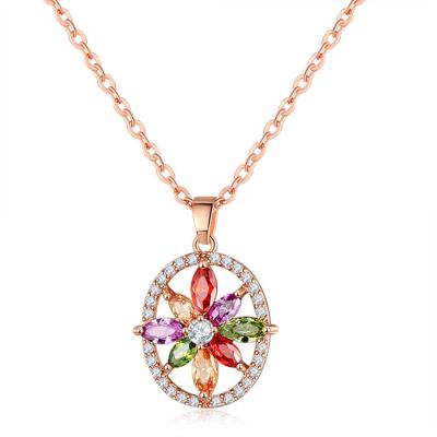 China Trendy Jewelry Mona Lisa Style 7 Color Oval Flower Rose Gold Necklace Pendant for Women Girls Christmas Valentine's Day Gift for sale