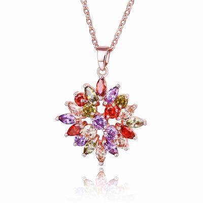 China TRENDY Zircon Rose Gold Necklace Fashion Jewelry Mona Lisa Style 7 Color Flower Pendant For Women Girls Christmas Valentine's Day Gift for sale