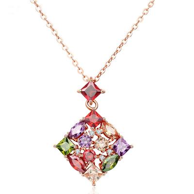 China TRENDY Flower Rose Gold Necklace Rhombus Pendant Mona Lisa Style 7 Color For Women Girls Shape Jewelry Christmas Valentine's Day Gift for sale