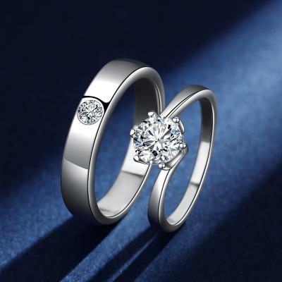 China TRENDY 1 Carat Moissanite Diamond with GRA Certification 925 Sterling Silver Ring Jewelry Set Men Women Couple Valentine's Day Gift for sale