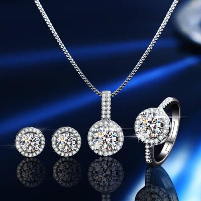 China Brilliant CLASSIC 1 CT Round Cu Moissanite Diamond With GRA Certification S925 Sterling Silver Necklace Earring Ring Luxury Jewelry Sets for sale