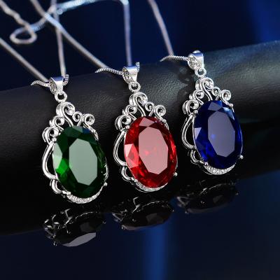 China TRENDY Platinum Plated Silver Oval Cut Multicolor Women Engagement Crystal Necklace Pendant Jewelry Lady Valentine's Day Gift for sale