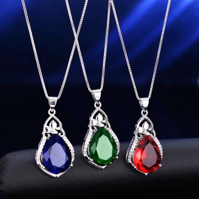 China TRENDY Platinum Plated Silver Color Drop Shape Crystal Trendy Necklace Pendant Jewelry For Women Ladies Valentine's Day Gift Present for sale