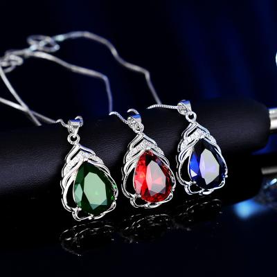 China TRENDY Platinum Plated Silver Drop Shape Crystal Trendy Necklace Pendant Jewelry For Women Lady Engagement Valentine's Day Gift Present for sale