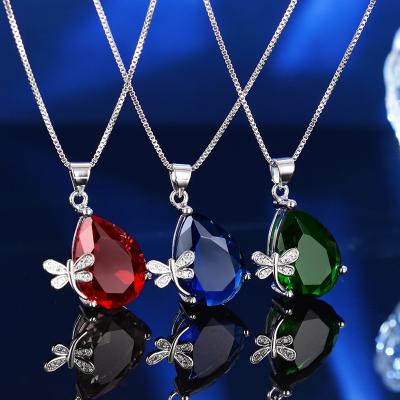 China TRENDY Platinum Plated Silver Drop Shape Crystal Necklace Pendant Jewelry in Multicolor Wicker for Women Engagement Valentine's Day Gift for sale