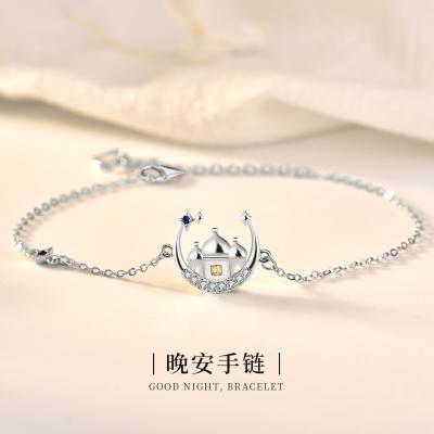 China FASHIONABLE Original Design 925 Sterling Silver Moon Stars Castle Good Night Bracelet Jewelry For Women Girl Present Gift for sale