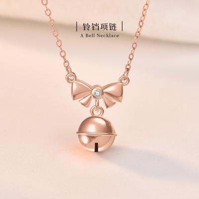 China Fashion Design 925 Sterling Silver Original TRENDY Lace Ribbon Christmas Bell Necklace Pendant Jewelry for Present Christmas Gift Engagement for sale