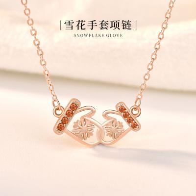 China TRENDY Original Design Fashion 925 Sterling Silver Christmas Snow Flake Red Mitten Necklace Pendant Jewelry For Women Present Christmas Gift for sale