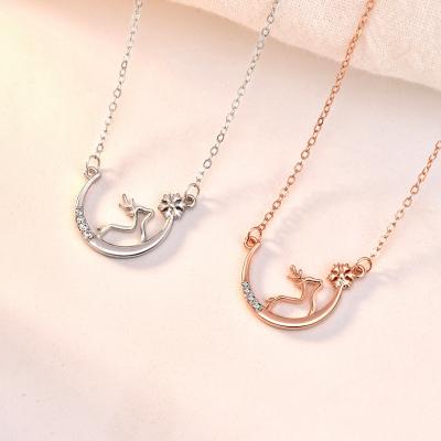 China TRENDY Original Design Fashion 925 Sterling Silver Moon Light Christmas Elk Deer Necklace Pendant Jewelry For Women Present Christmas Gift for sale