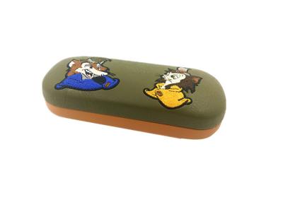 China Fox Embroidery Covered Kids Eyeglass Case Clam Shell Style PU Kids Glasses Case for sale