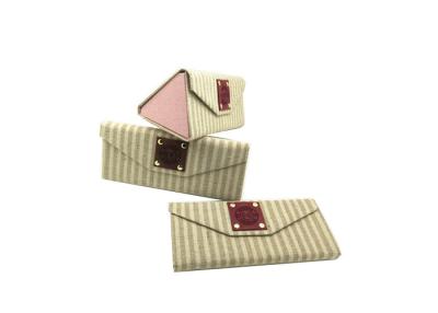 China Striped Linen collapsible Eyeglass Case Triangle Eyewear Case Box for sale