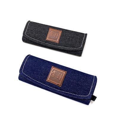 China Custom Denim Fabric Surface handmade Flip Cover Hard Glasses Case for sale